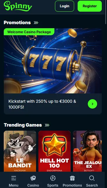 Mobilní aplikace Spinny Casino pro Android a iOS